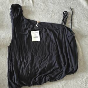 Free People Womens Black One Shoulder Draped Knit Top Size Large NWT